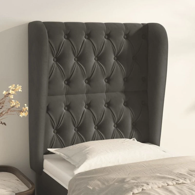 vidaXL Sengegavl med Kanter 83x23x118/128 cm Fløjl Mørkegrå
