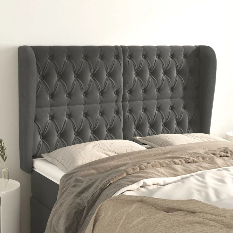 vidaXL Sengegavl med Kanter 163x23x118/128 cm, Mørkegrå