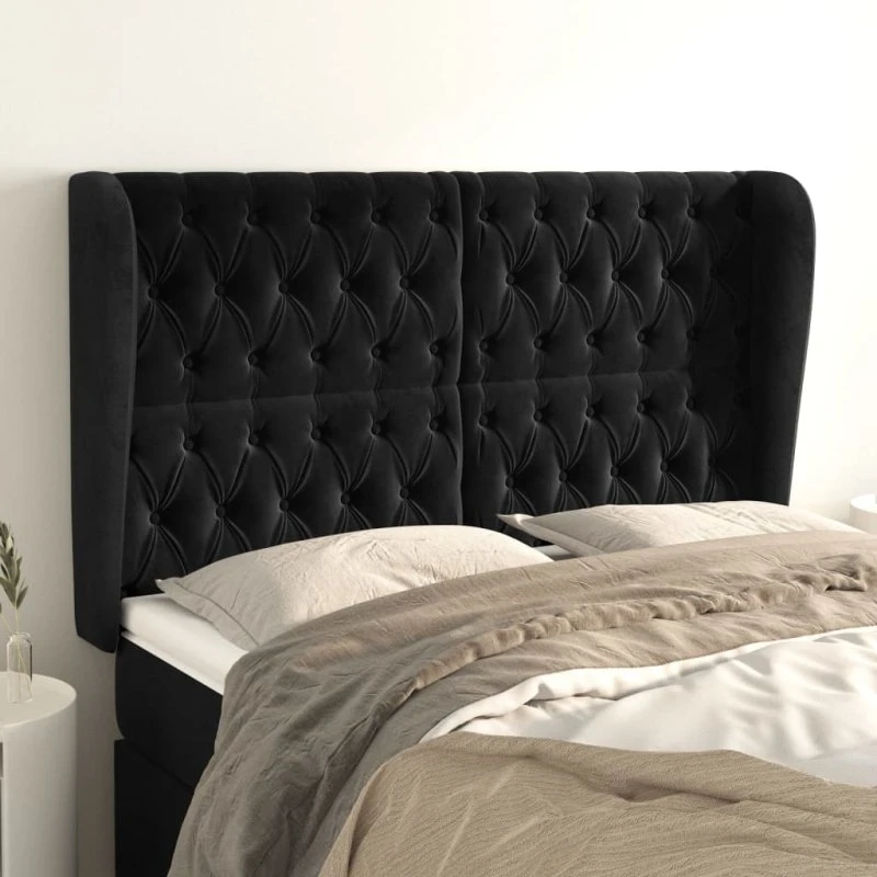 vidaXL Sengegavl med Kanter 163x23x118/128 cm, Sort