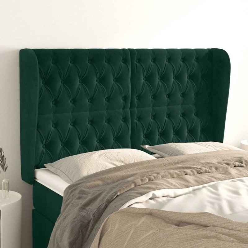vidaXL Sengegavl med Kanter 163x23x118/128 cm, Mørkegrøn