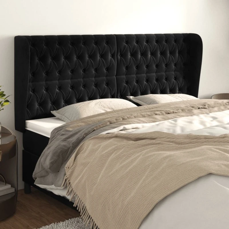 vidaXL Sengegavl med Kanter 203x23x118/128 cm, Sort