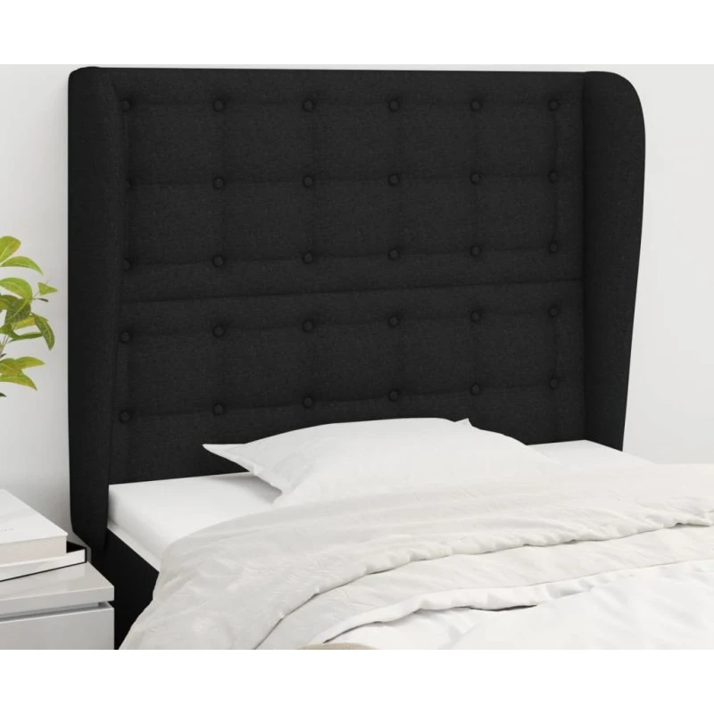 vidaXL Sengegavl med Kanter 93x23x118/128 cm, Sort