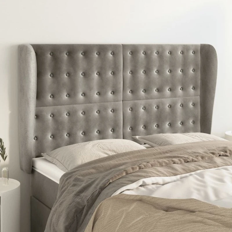 vidaXL Sengegavl med Kanter 147x23x118/128 cm, Lysegrå