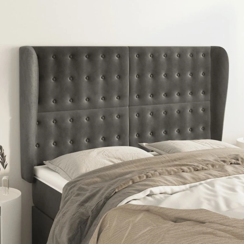 vidaXL Sengegavl med Kanter 147x23x118/128 cm, Mørkegrå