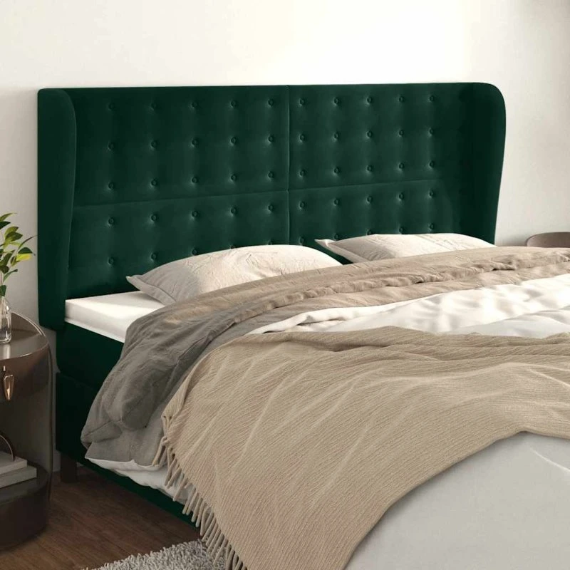 vidaXL Sengegavl med Kanter 183x23x118/128 cm Mørkegrøn