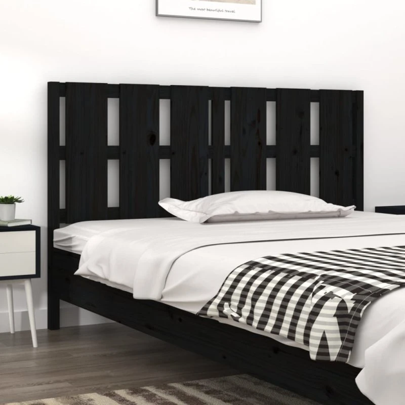 vidaXL Sengegærde 155,5x4x100 cm massivt fyrretræ sort