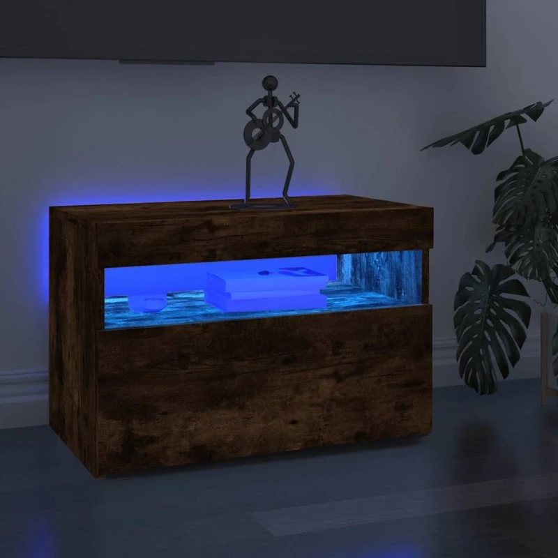 vidaXL tv-bord med LED-lys 60x35x40 cm røget ege