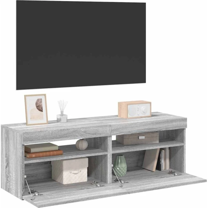 vidaXL Tv-borde med LED-lys 2 stk. 60x35x40 cm grå sonoma-eg