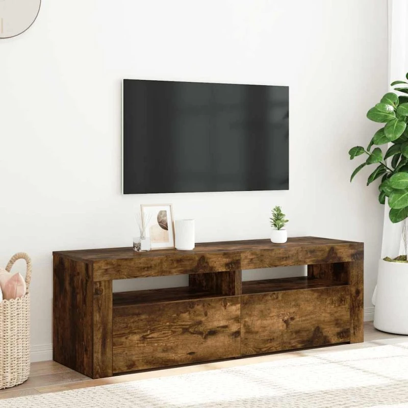 vidaXL tv-bord med LED-lys 120x35x40 cm røget egetræ