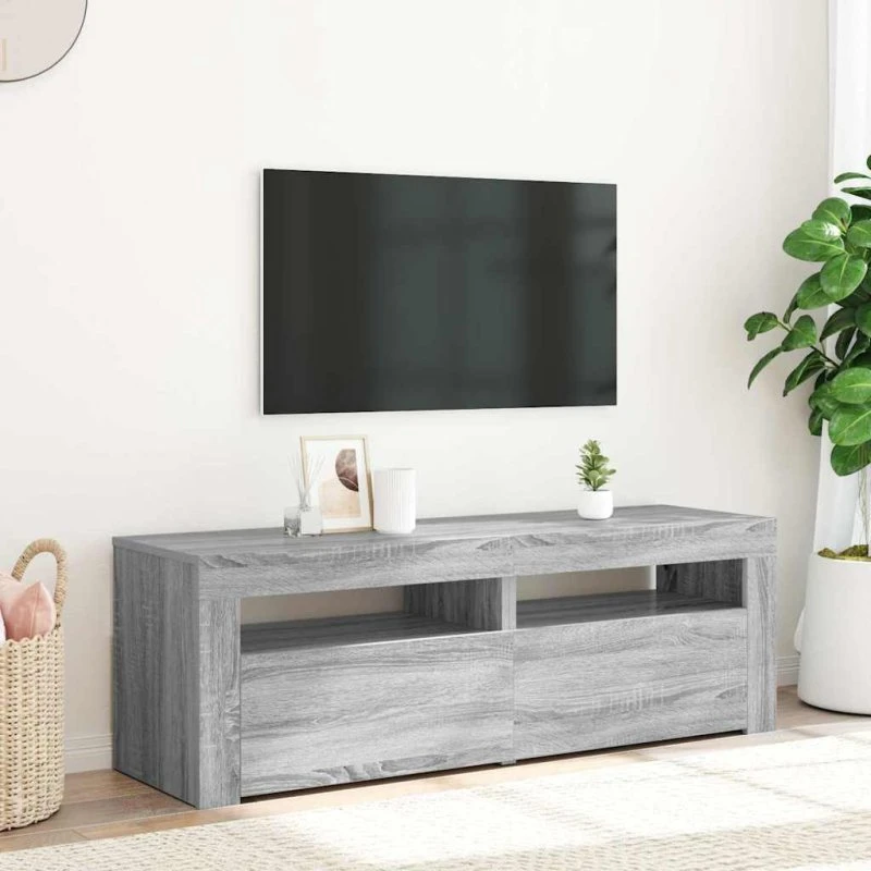 vidaXL tv-bord med LED-lys 120x35x40 cm grå sonoma-eg