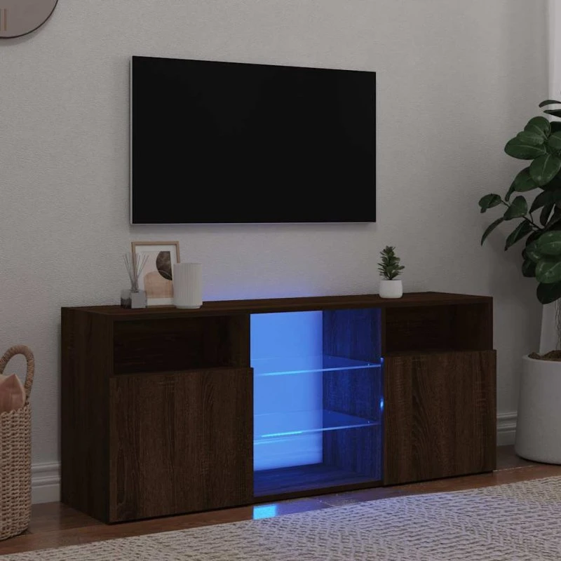 vidaXL tv-bord med LED-lys 120x30x50 cm brun egetræ