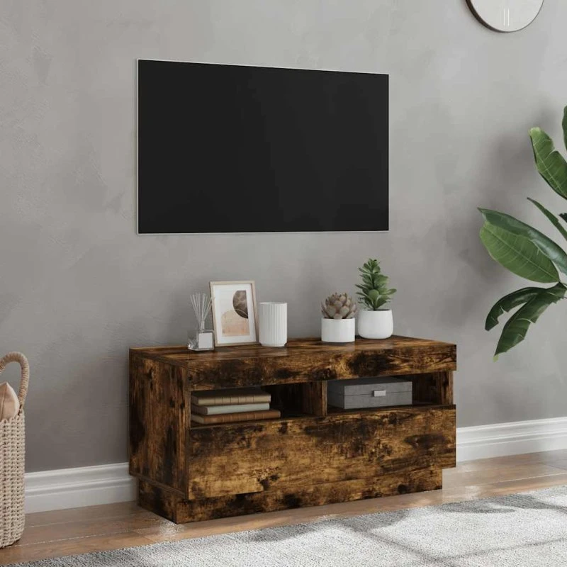 vidaXL tv-bord med LED-lys 80x35x40 cm røget eg