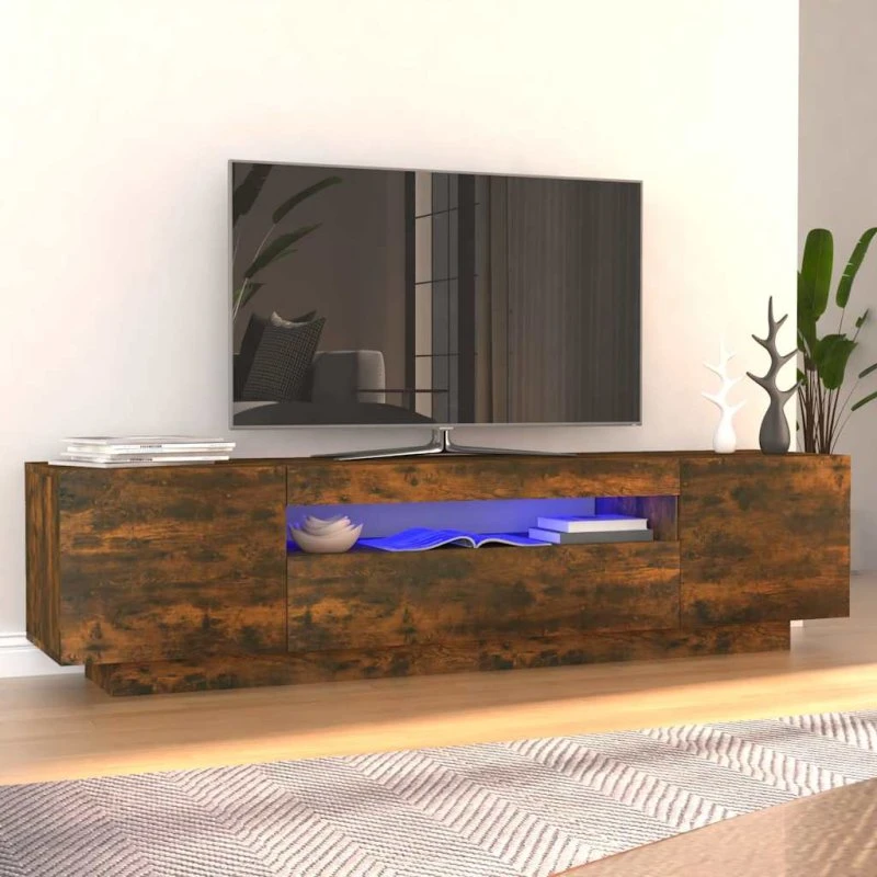 vidaXL tv-bord med LED-lys 160x35x40 cm røget egetræ