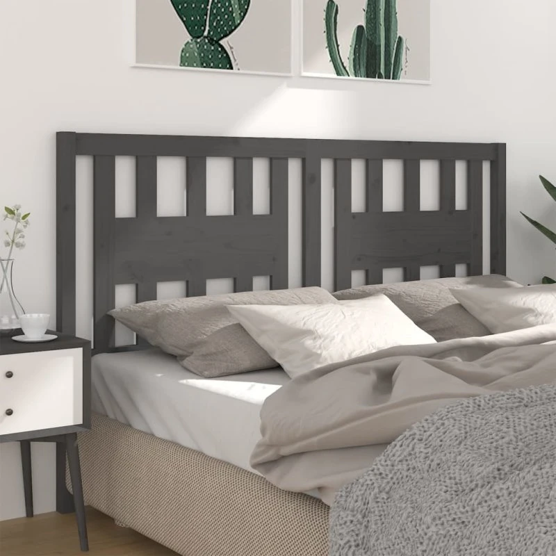 vidaXL Sengegærde 186x4x100 cm Grå Massivt Fyrretræ