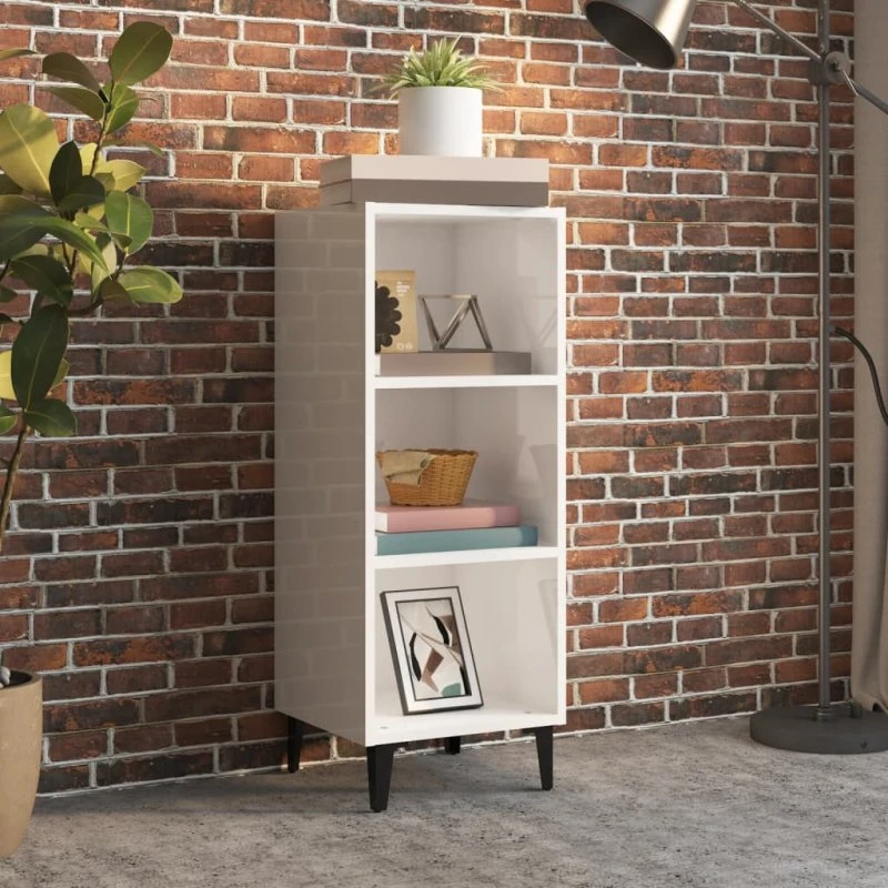 vidaXL Skænk 34,5x32,5x90 cm Konstrueret Træ Hvid Højglans