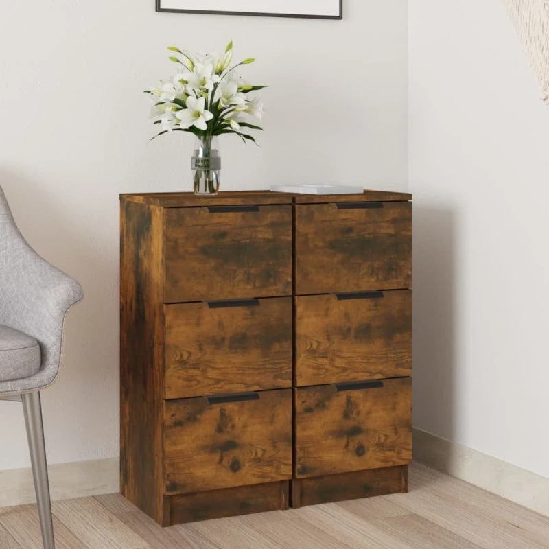 vidaXL Skænke 2 stk. 30x30x70 cm Konstrueret Træ Røget Egetræ