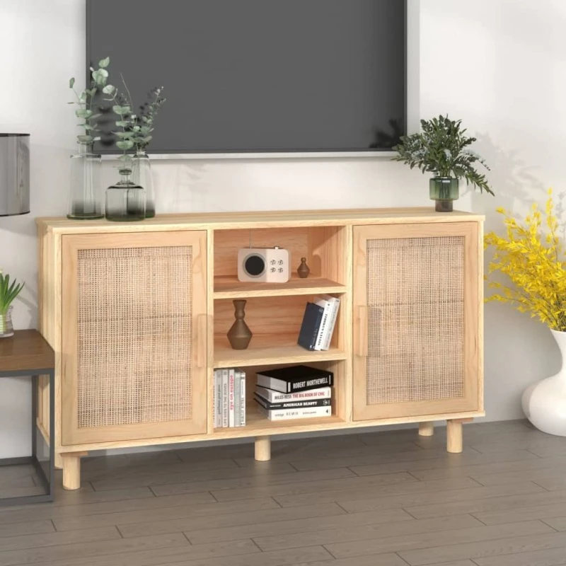 vidaXL Skænk 105x30x60 cm massivt fyrretræ og rattan brun