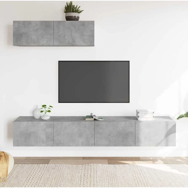 vidaXL tv-skabssæt 3 dele konstrueret træ betongrå 100 cm