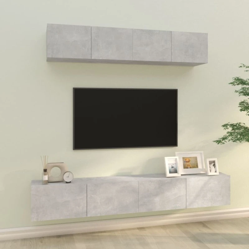 vidaXL tv-skabssæt 4 dele konstrueret træ, 100 cm, betongrå