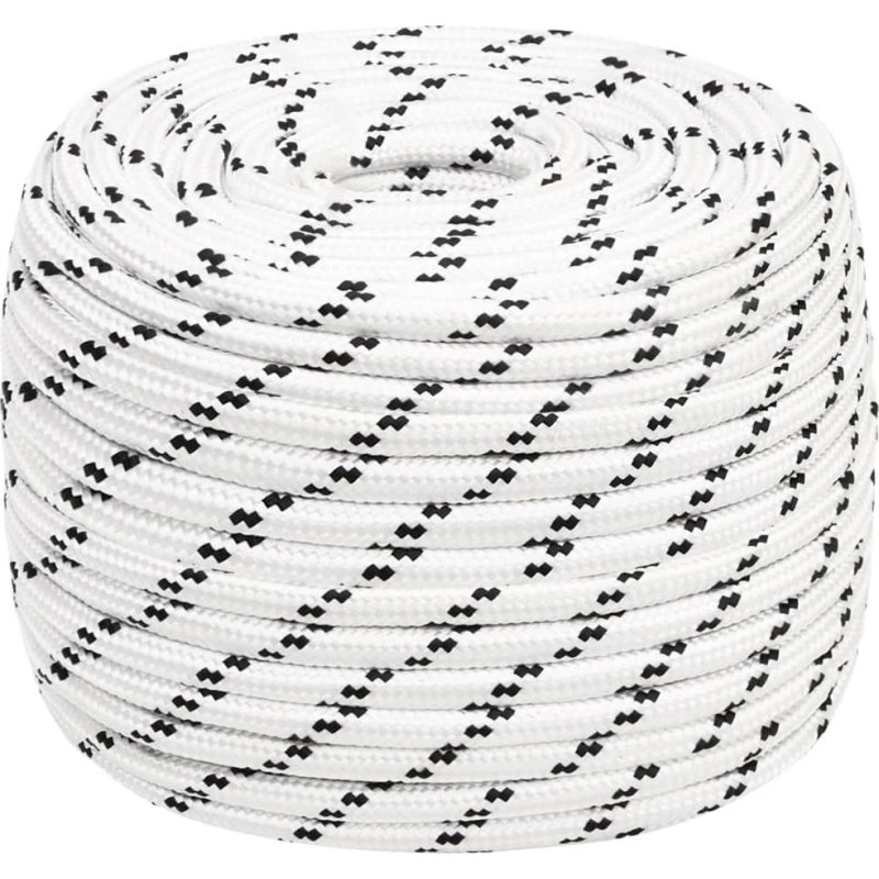 vidaXL flettet tovværk 12 mm x 25 m hvid polyester