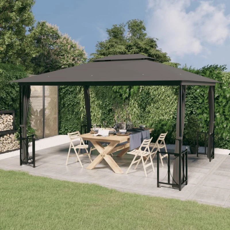 vidaXL Pavillon 3x4 m antracitgrå med sidevægge og dobbelttag