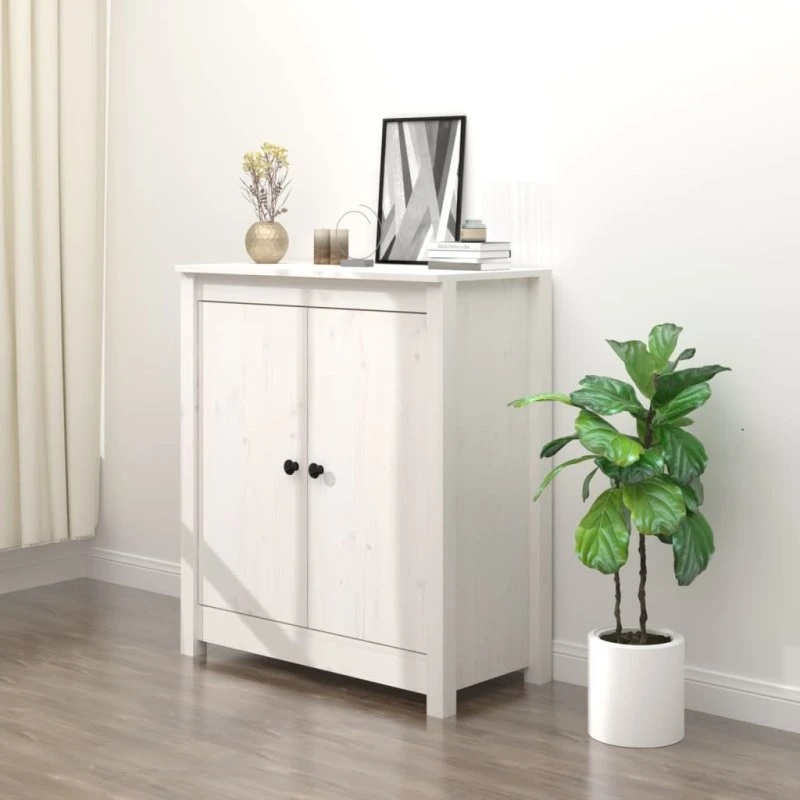 vidaXL Skænk 70x35x80 cm massivt fyrretræ hvid