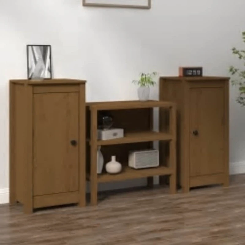 vidaXL Skænke 2 stk. 39x35x80 cm massivt fyrretræ gyldenbrun
