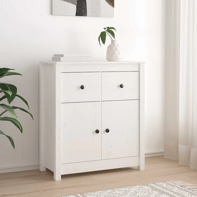 vidaXL Skænk 70x35x80 cm massivt fyrretræ hvid med 2 låger