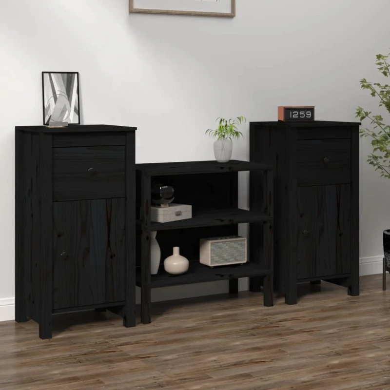 vidaXL Skænke 2 stk. 40x35x80 cm massivt fyrretræ sort