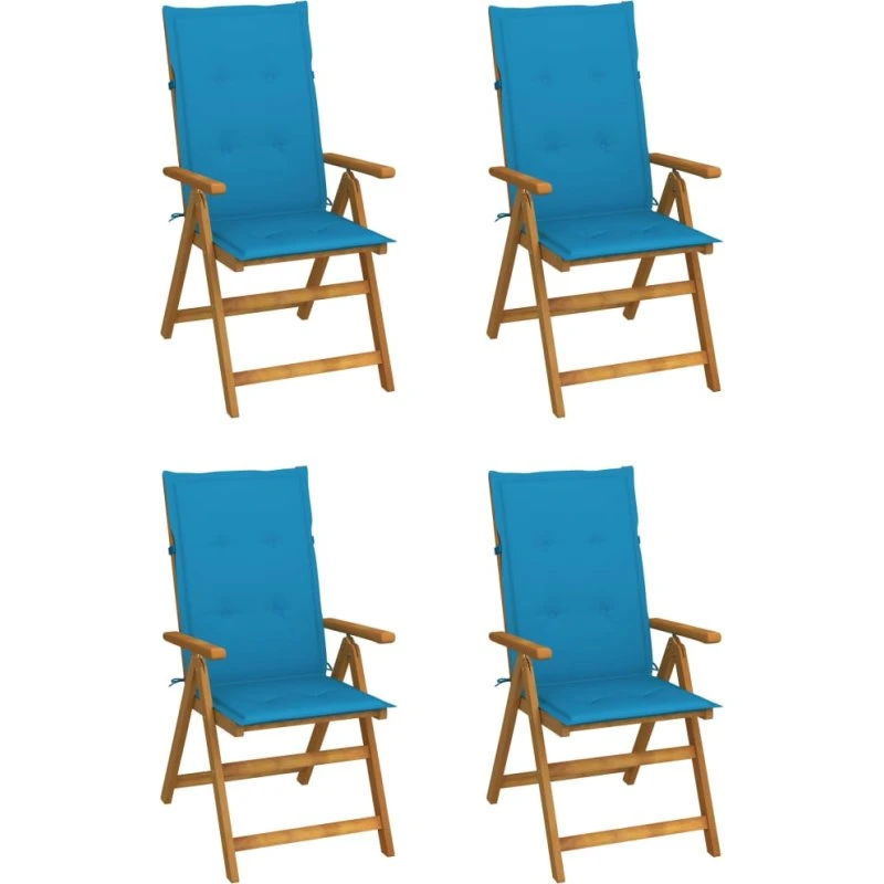 vidaXL Lænestole til Have 4 stk. med Hynder, Massivt Akacietræ, Blå