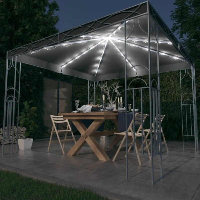 vidaXL Pavillon med LED-lyskæder 300x300 cm antracitgrå