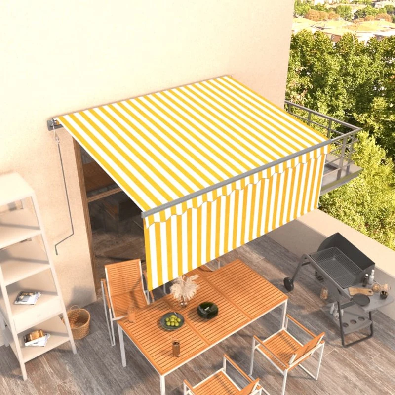 vidaXL Markise 3x2,5 m med Gardin, Automatisk, Gul og Hvid