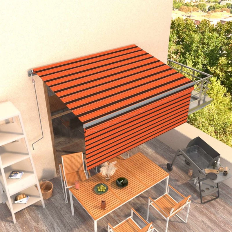 vidaXL Markise 3x2,5 m med Gardin, Automatisk, Orange/Brun