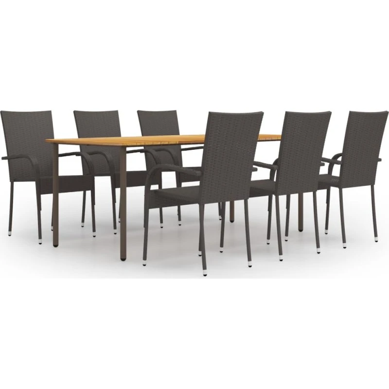 Haven 7-dels spisebordssæt i polyrattan, brun
