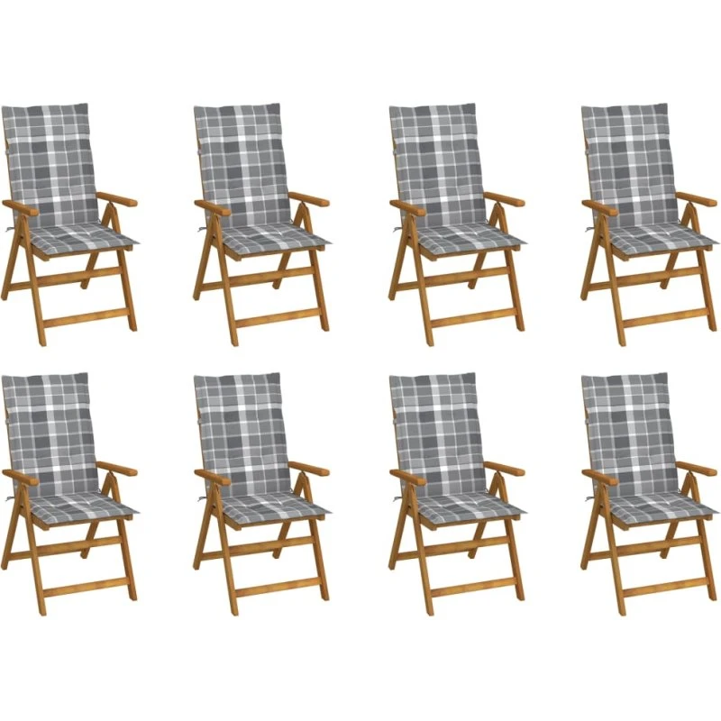 vidaXL Foldbare Havestole med Hynder 8 stk. Massivt Akacietræ