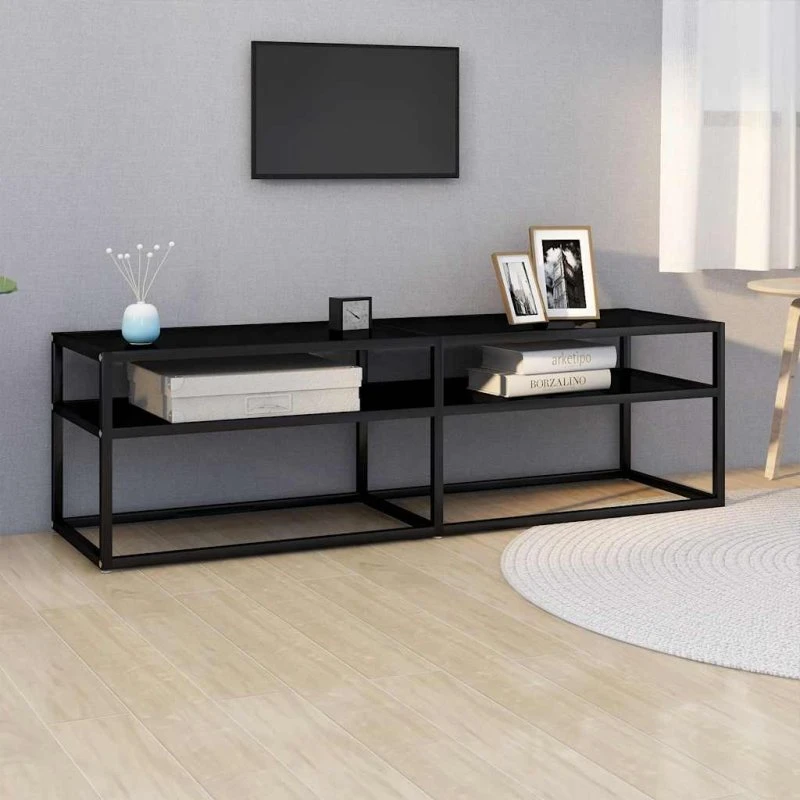 vidaXL tv-bord 140x40x40,5 cm hærdet glas sort