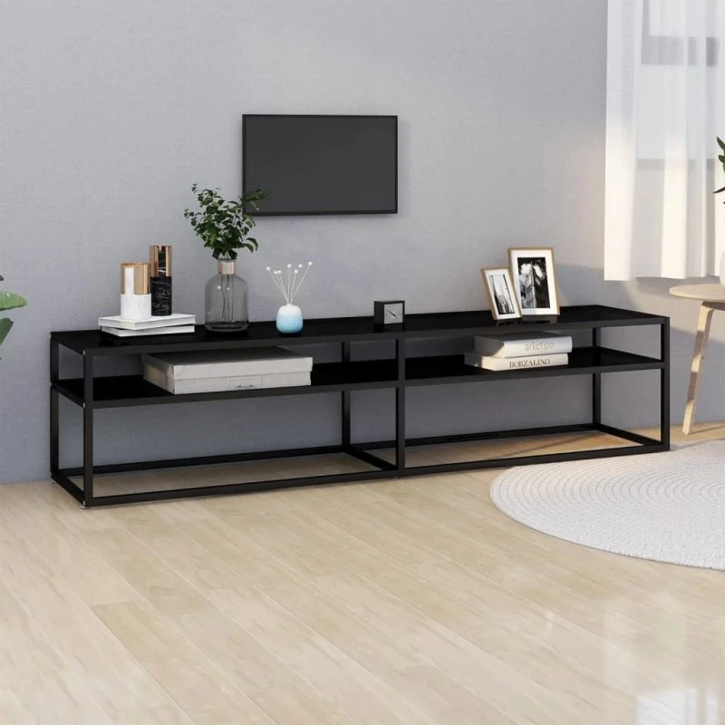 vidaXL tv-bord 180x40x40,5 cm hærdet glas sort