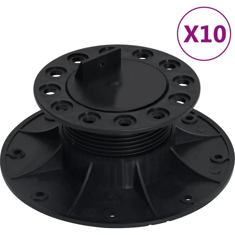 vidaXL justerbare terrassefødder 10 stk. 60-88 mm, sort