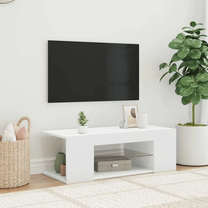 vidaXL tv-skab med LED-lys 90x39x30 cm hvid