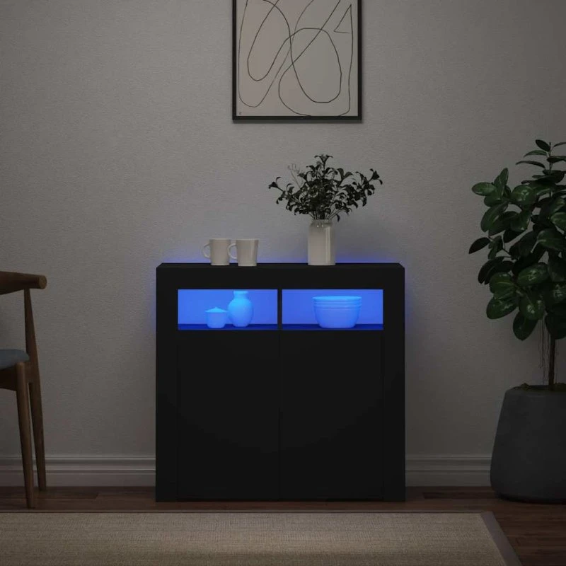 vidaXL Skænk med LED-lys 80x35x75 cm sort