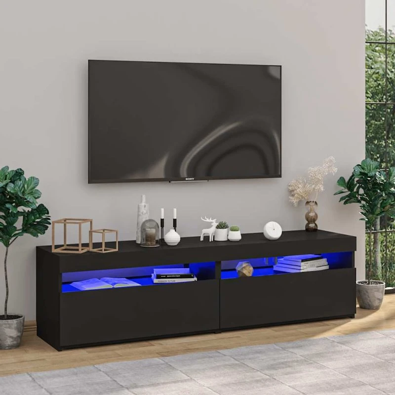 vidaXL 2 stk. tv-borde 75x35x40 cm med LED-lys, sort
