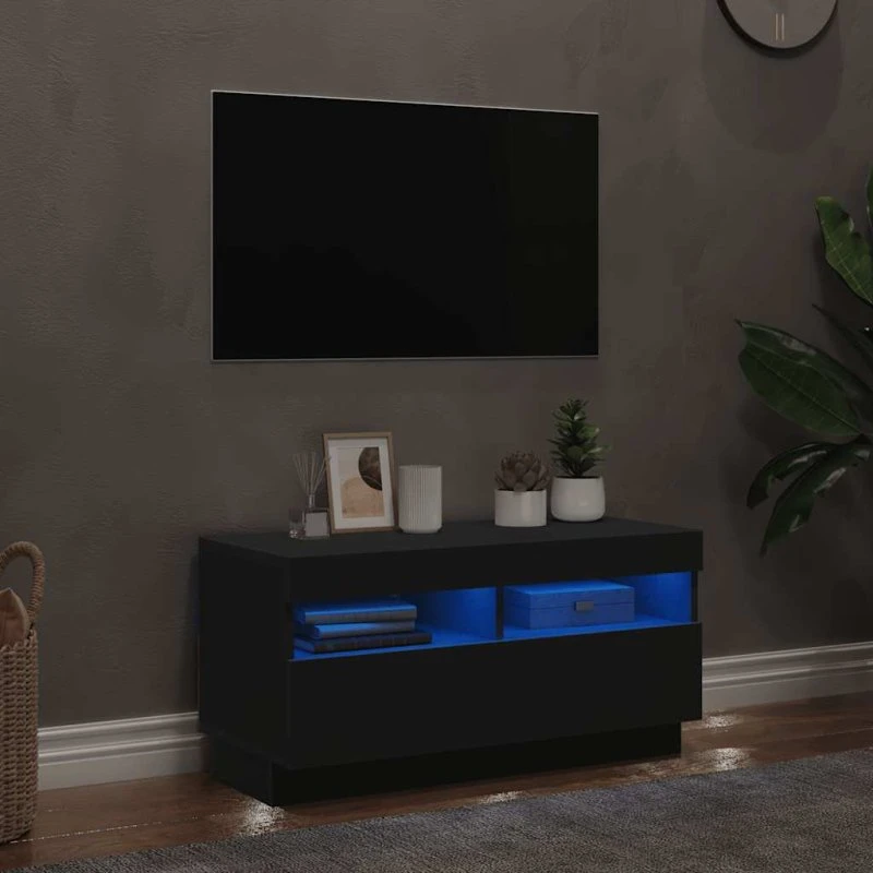vidaXL tv-bord med LED-lys 80x35x40 cm sort