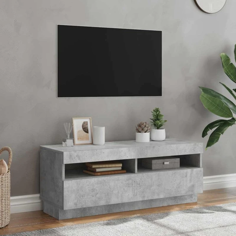 vidaXL tv-bord med LED-lys 100x35x40 cm betongrå