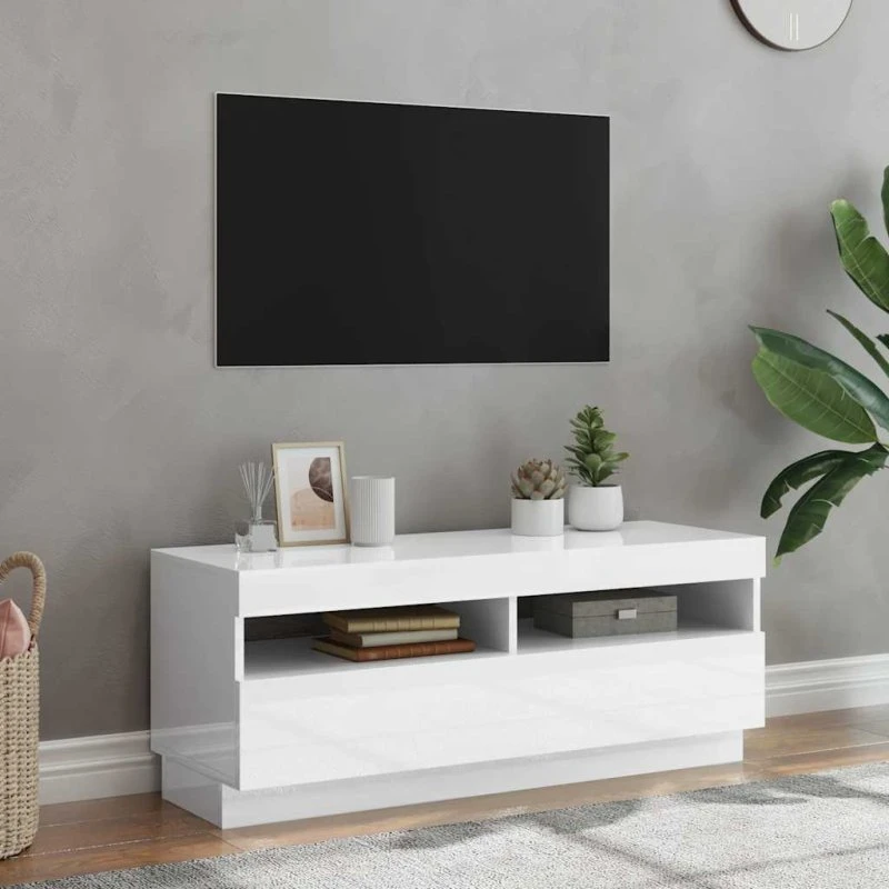 vidaXL tv-skab med LED-lys 100x35x40 cm hvid højglans
