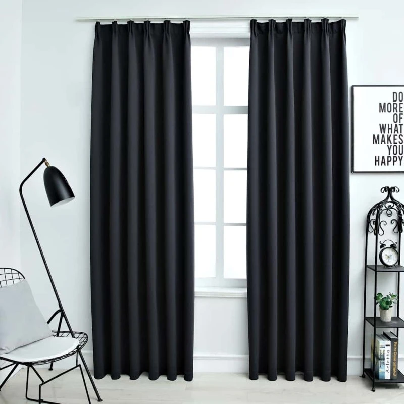 vidaXL Mørklægningsgardiner med Kroge 2 stk. 140 x 225 cm Sort