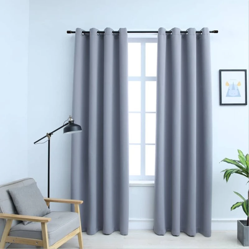 vidaXL Mørklægningsgardiner 2 stk. grå 140 x 245 cm med metalringe