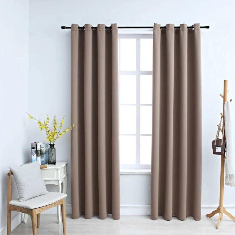 vidaXL Mørklægningsgardiner 2 stk. gråbrun 140 x 245 cm med metalringe