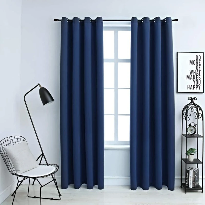vidaXL Mørklægningsgardiner 2 stk. 140 x 225 cm blå med metalringe