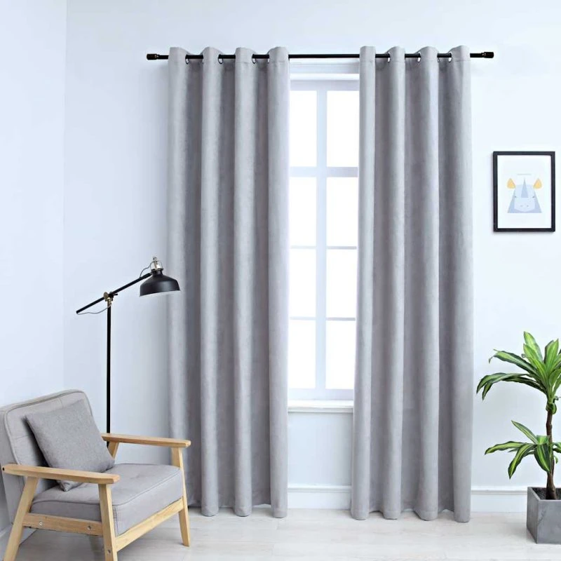 vidaXL Mørklægningsgardiner 2 stk. grå 140 x 175 cm med metalringe