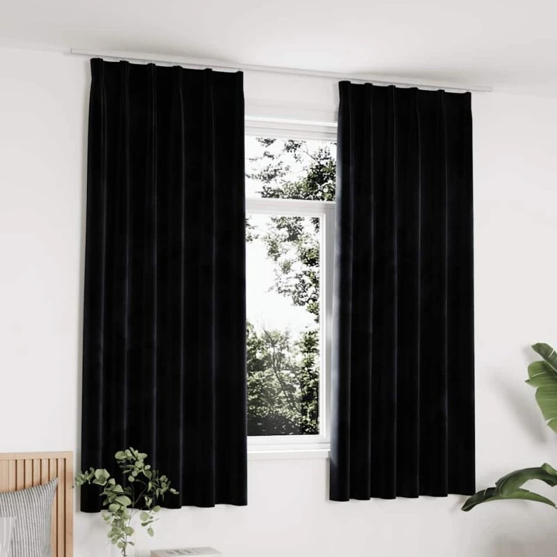 vidaXL Mørklægningsgardiner med Kroge 2 stk. 140 x 175 cm Sort